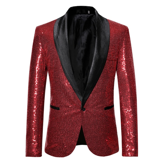 Shiny Sequin Glitter Embellished Blazer Party Top for Men