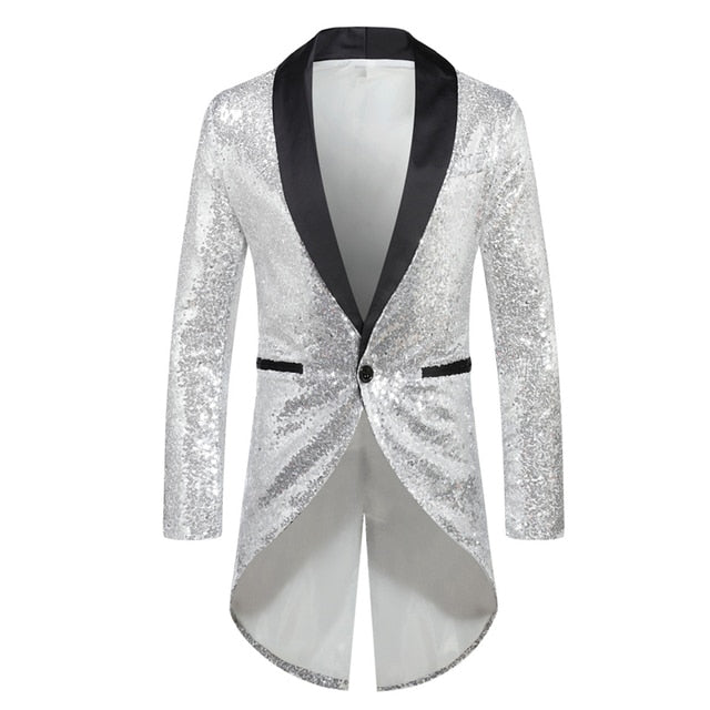 Shiny Sequin Glitter Embellished Blazer Party Top for Men
