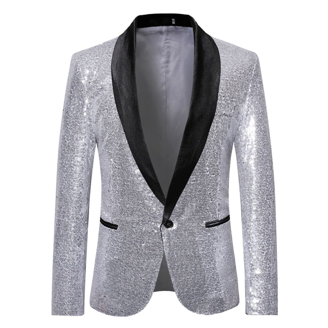 Shiny Sequin Glitter Embellished Blazer Party Top for Men