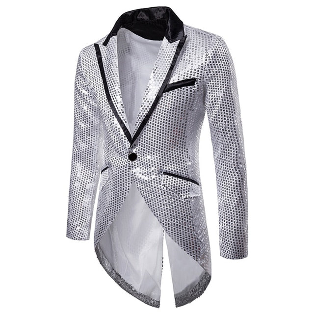 Shiny Sequin Glitter Embellished Blazer Party Top for Men