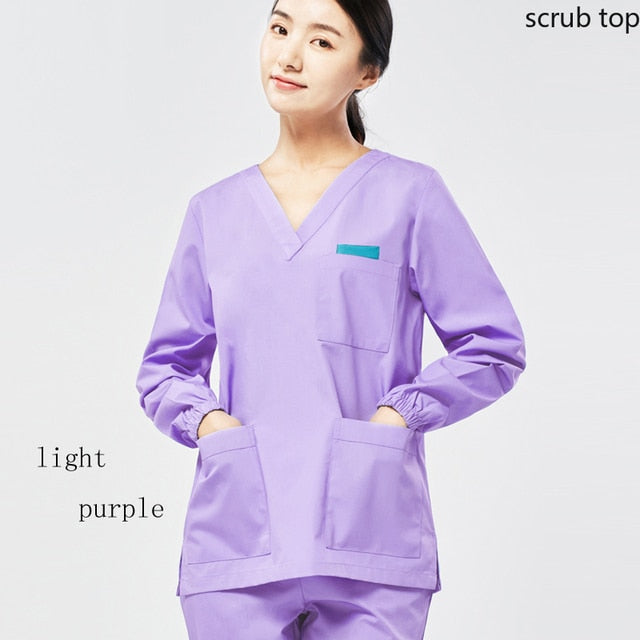 V Neck Long Sleeve Scrub Top for Women