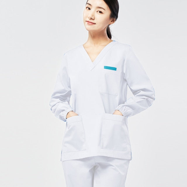 V Neck Long Sleeve Scrub Top for Women