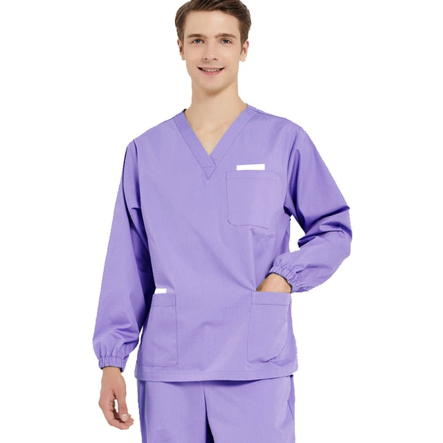Long Sleeve Medical Uniform Scrub Top for Men