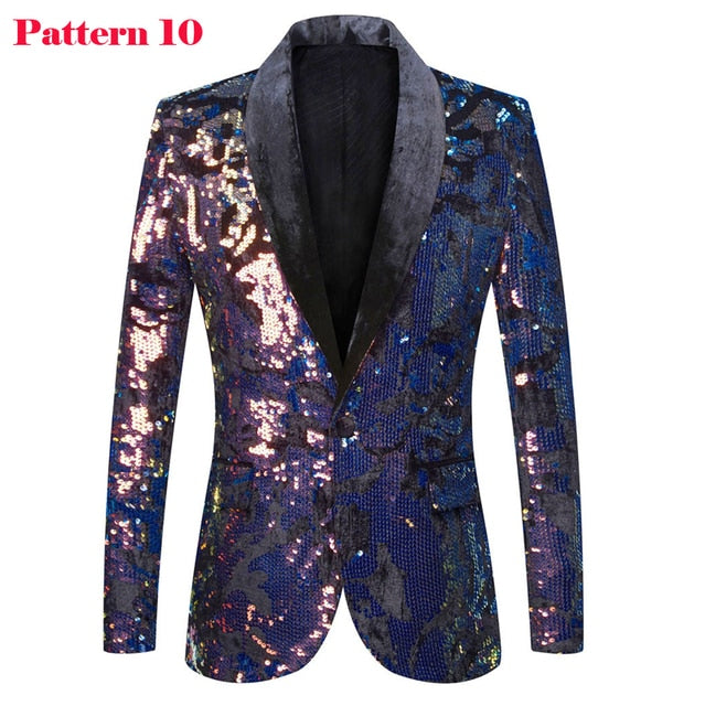 Shiny Sequin Tuxedo Blazer Party Top for Men