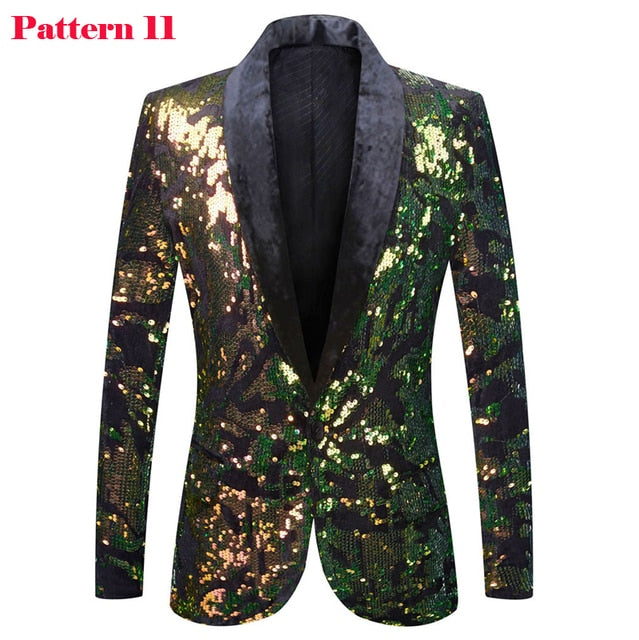 Shiny Sequin Tuxedo Blazer Party Top for Men