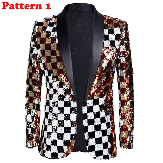 Shiny Sequin Tuxedo Blazer Party Top for Men
