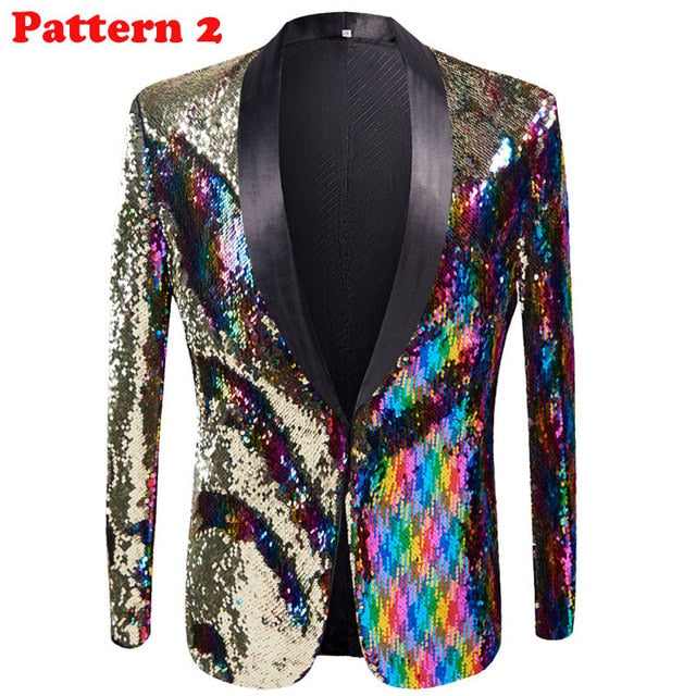 Shiny Sequin Tuxedo Blazer Party Top for Men