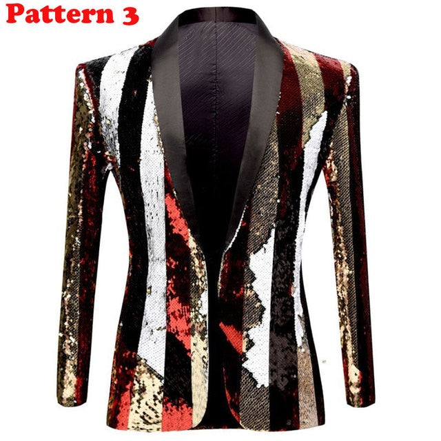 Shiny Sequin Tuxedo Blazer Party Top for Men