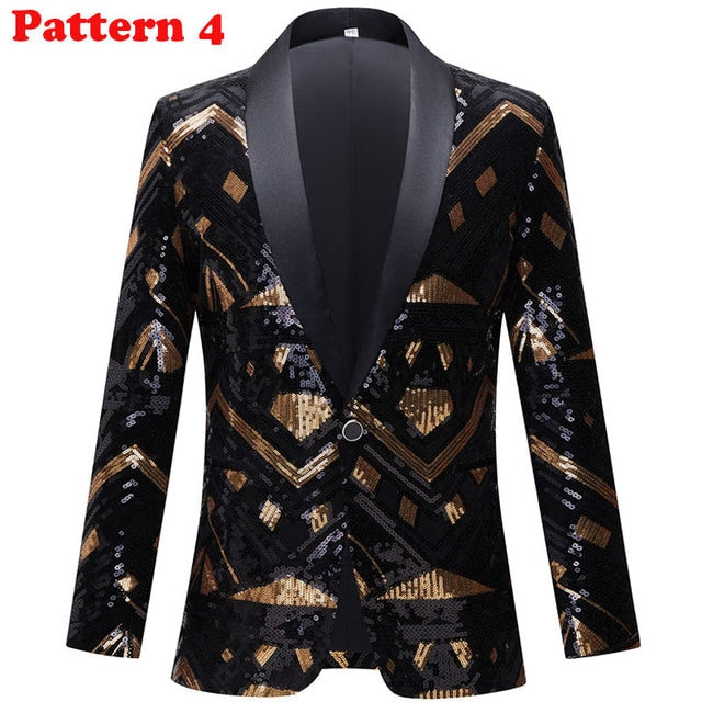 Shiny Sequin Tuxedo Blazer Party Top for Men