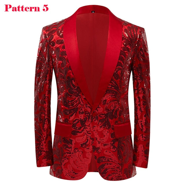 Shiny Sequin Tuxedo Blazer Party Top for Men