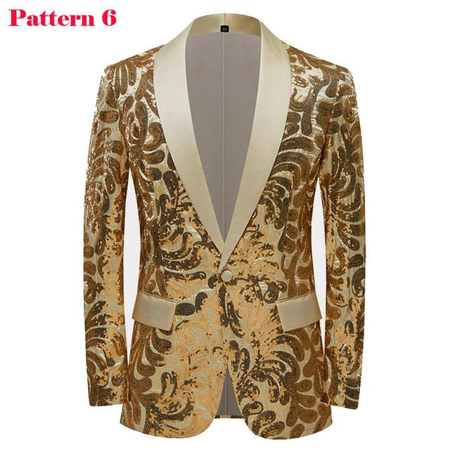 Shiny Sequin Tuxedo Blazer Party Top for Men
