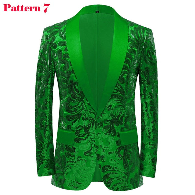 Shiny Sequin Tuxedo Blazer Party Top for Men