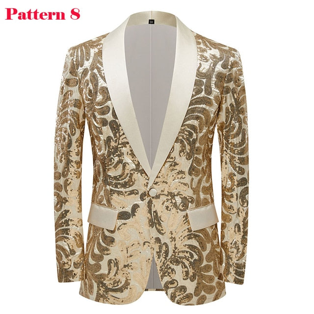 Shiny Sequin Tuxedo Blazer Party Top for Men
