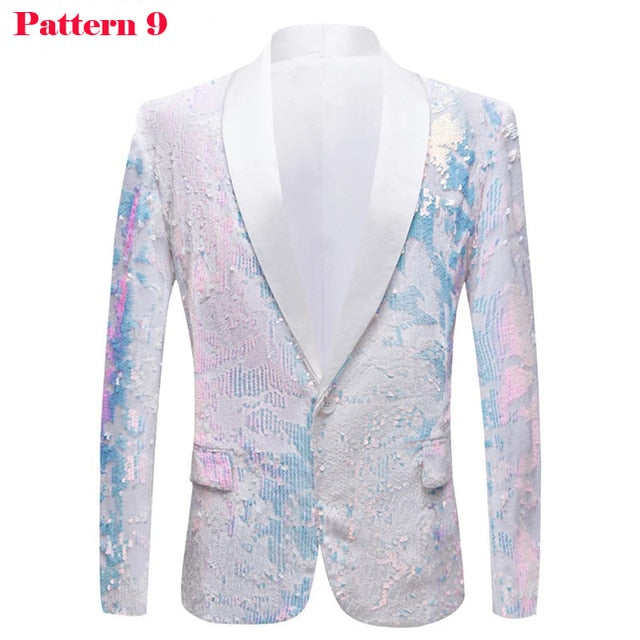 Shiny Sequin Tuxedo Blazer Party Top for Men