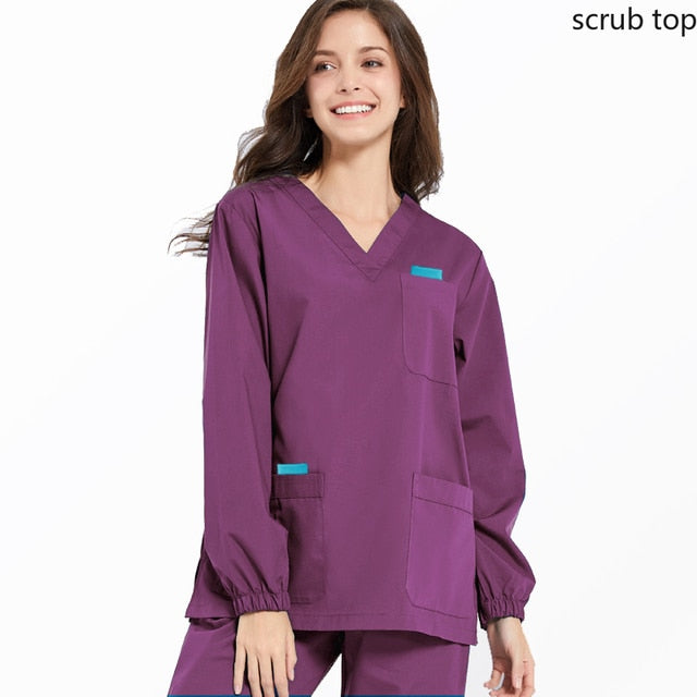 V Neck Long Sleeve Scrub Top for Women
