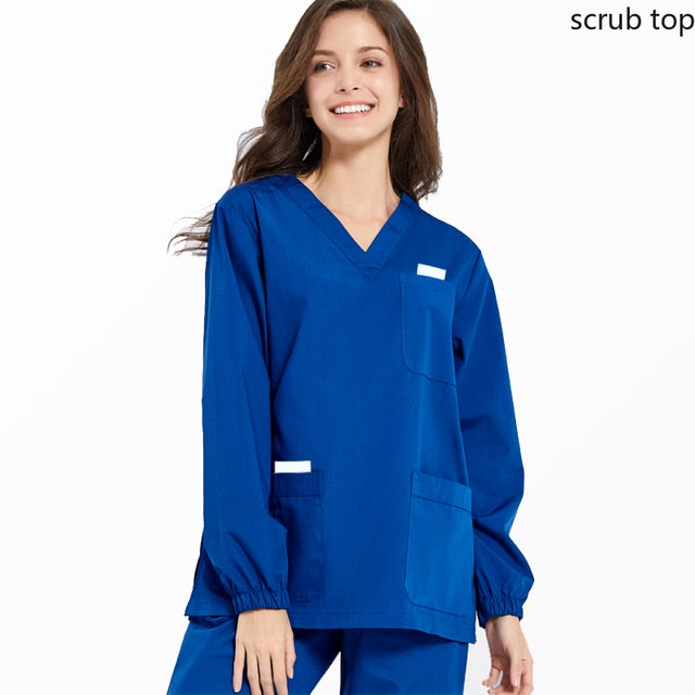 V Neck Long Sleeve Scrub Top for Women